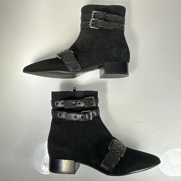 Napoleoni Black Suede Pointed Toe Adjustable Strap Detail Ankle Boots Size 37 - Picture 5 of 11